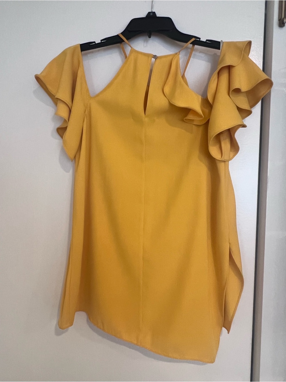 Halston Heritage Mustard Yellow Cold-Shoulder Ruffle Blouse